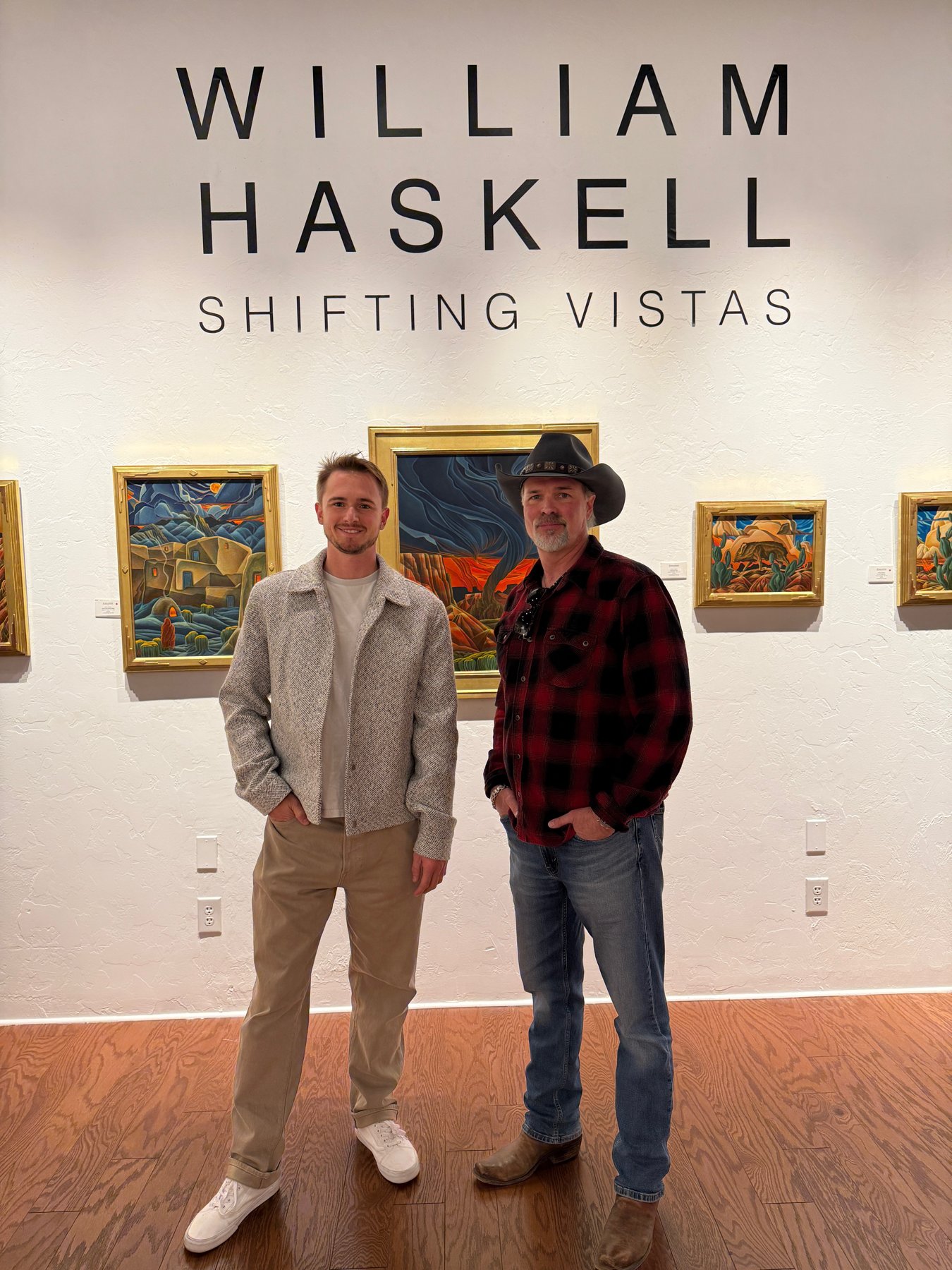 Charles Sublette with a fellow attendee at William Haskell’s Shifting Vistas exhibition